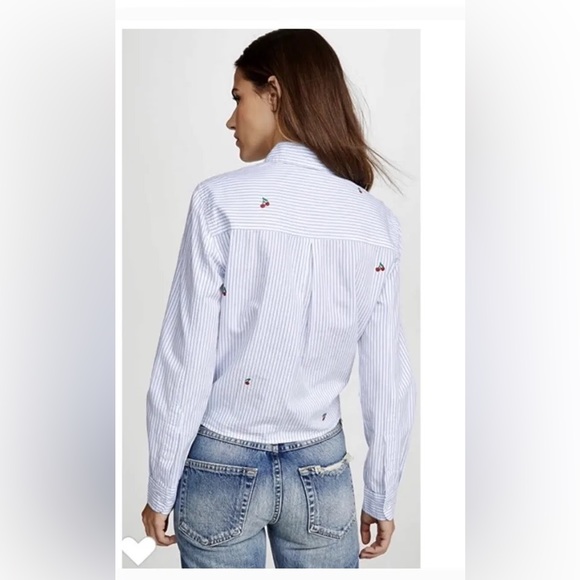 Sundry Cherry Striped Tie-Hem Shirt - Picture 2 of 11